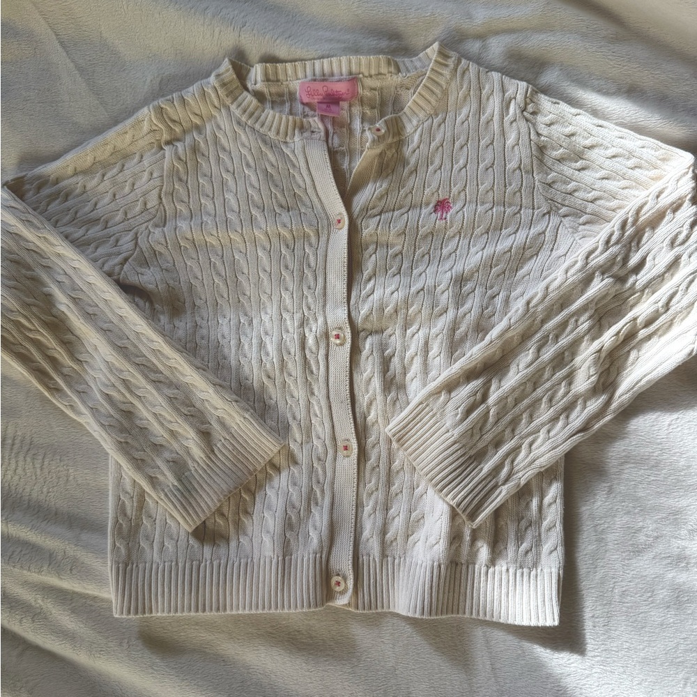 Lilly Pulitzer cream cardigan cotton girls M 6-7